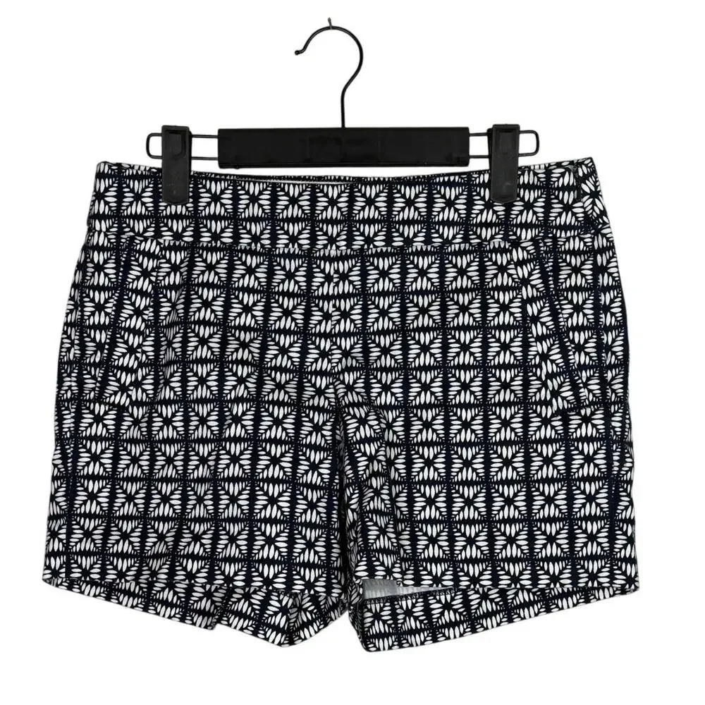J. Crew City Fit Stretch Mid Rise Shorts Pockets Side Zipper 2 Navy Blue White
